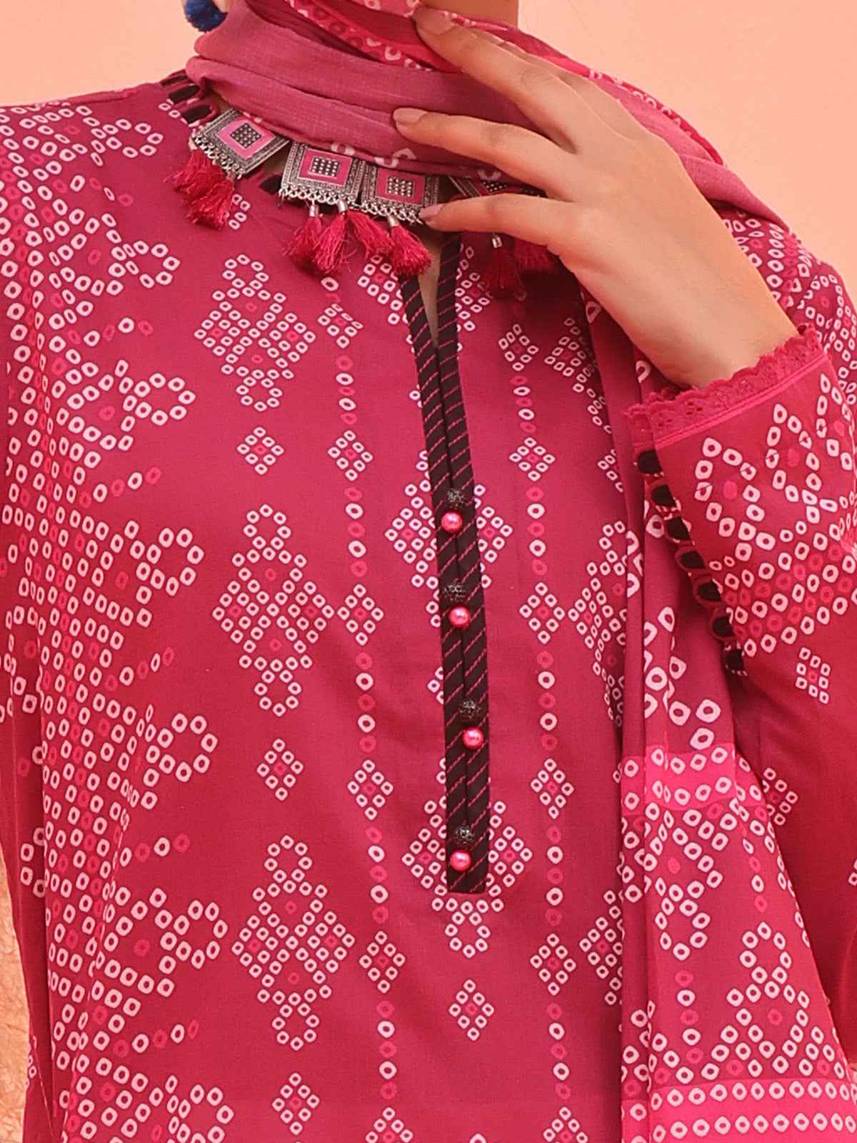 2Pc Printed Pret Shirt Dupatta Lawn Magenta - OW2P-2401040