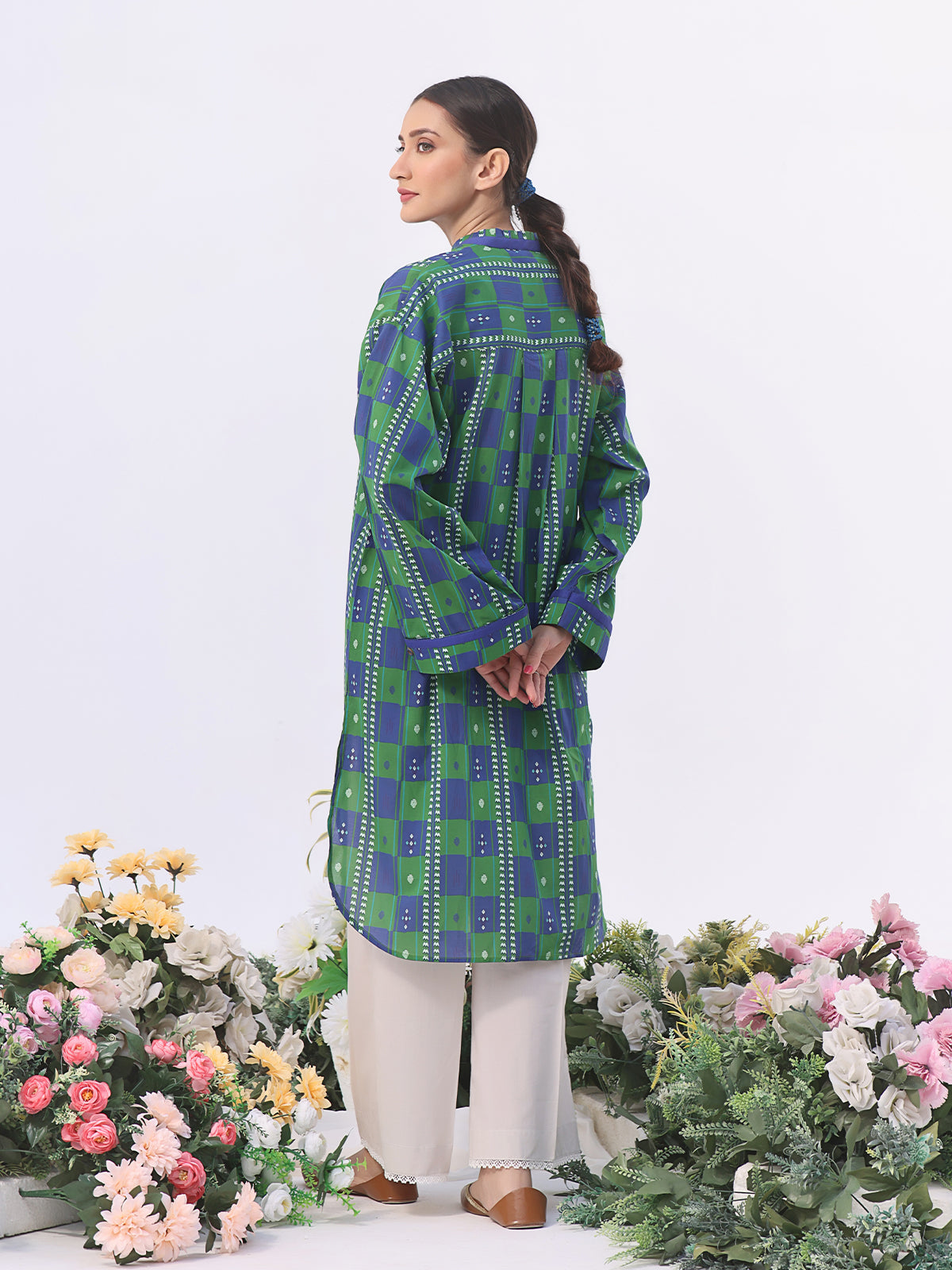 1Pc Printed Pret Kurti Lawn Green - OWKT-2401002