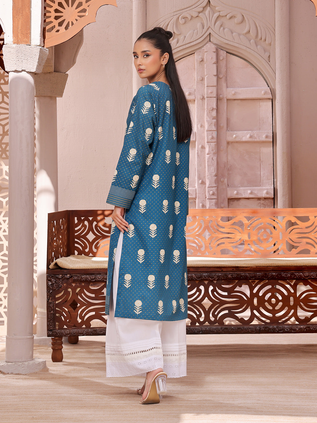 1Pc Printed Pret Kurti Lawn Teal - OWKT-2404002