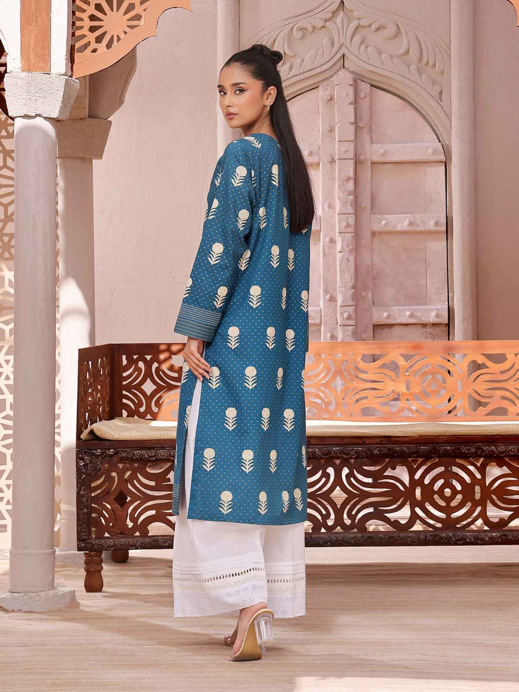 1Pc Printed Pret Kurti Lawn Teal - OWKT-2404002