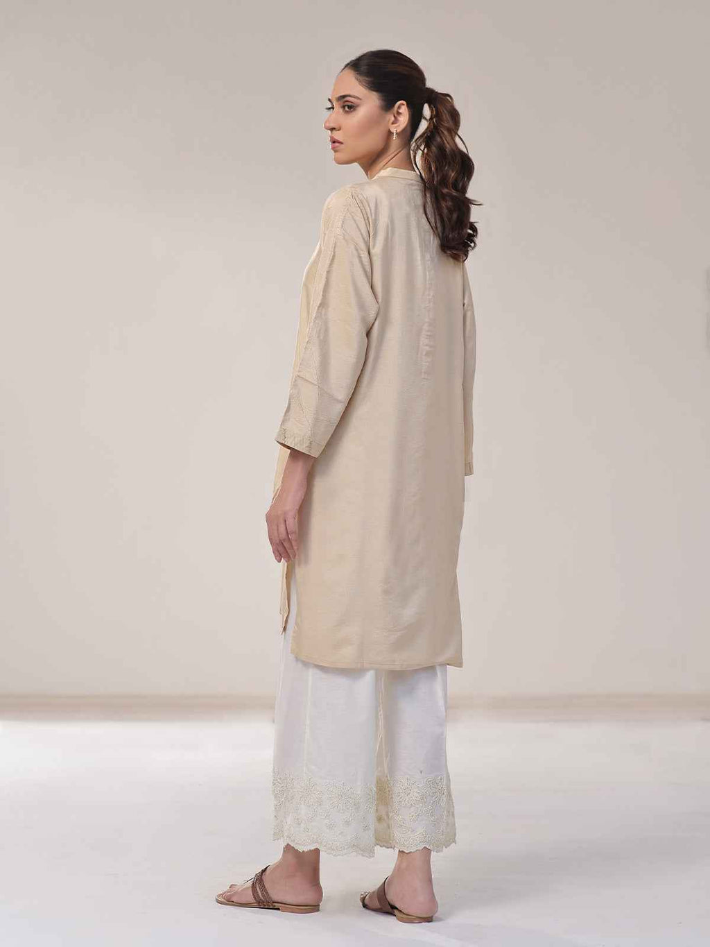1Pc Solid Pret Kurti Cotton Beige - OWKTG-2309019