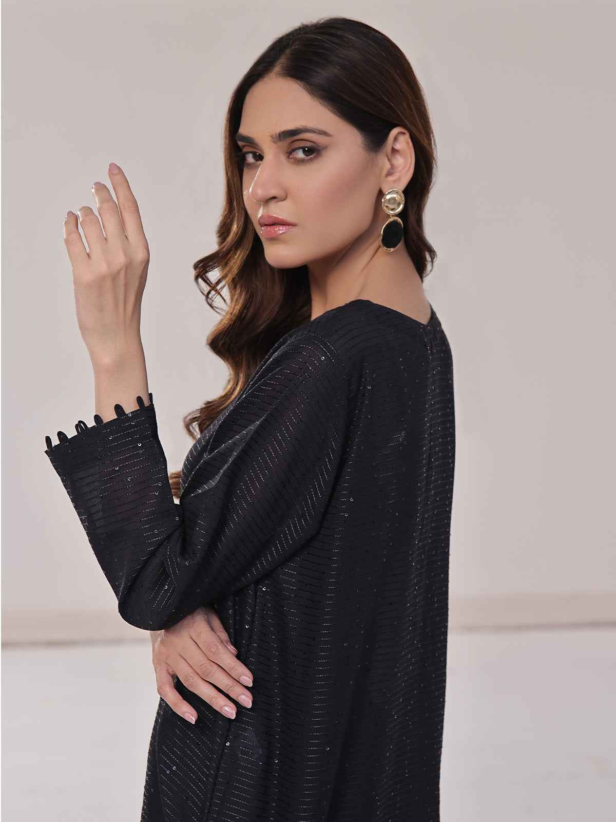 1Pc Solid Pret Kurti Dobby Black - OWKTG-2309026
