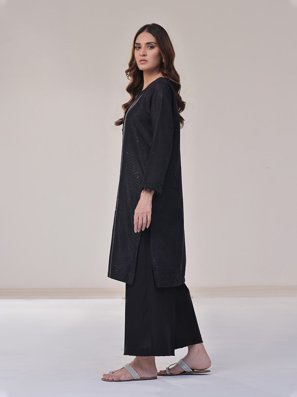1Pc Solid Pret Kurti Dobby Black - OWKTG-2309026