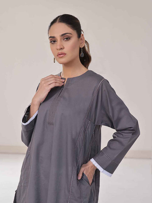 1Pc Solid Pret Kurti Lawn Dark Grey - OWKTG-2309030