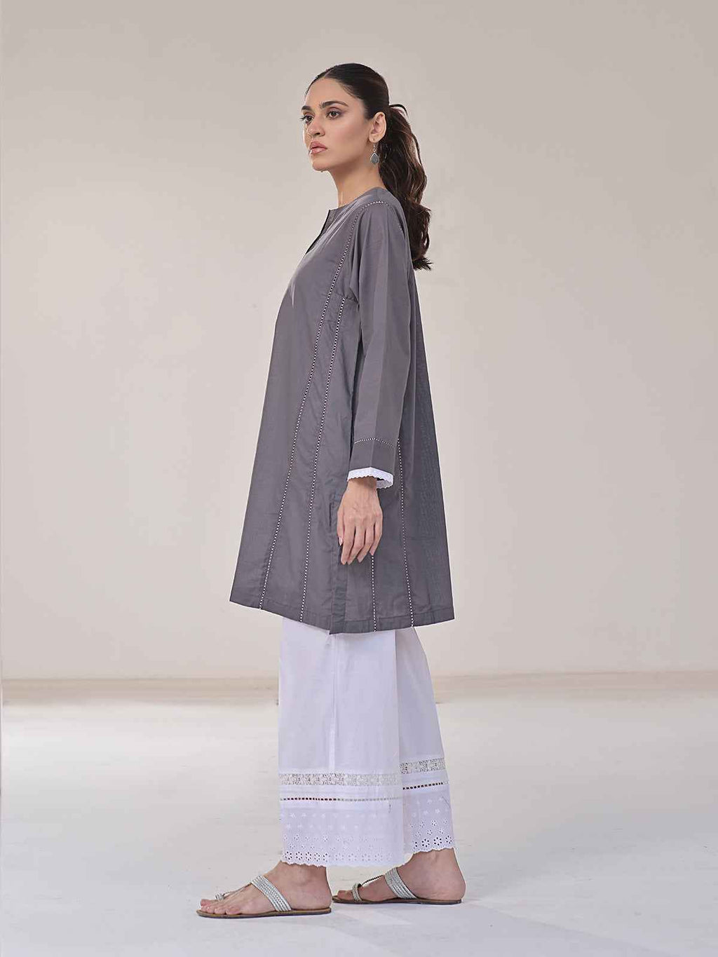 1Pc Solid Pret Kurti Lawn Dark Grey - OWKTG-2309030