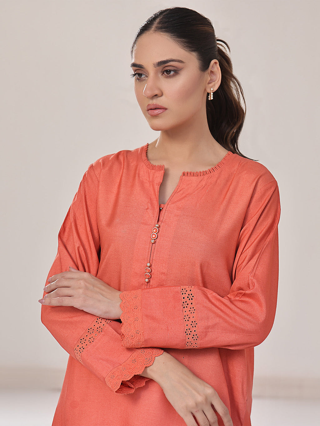 1Pc Solid Pret Kurti Cotton Orange - OWKTG-2309032