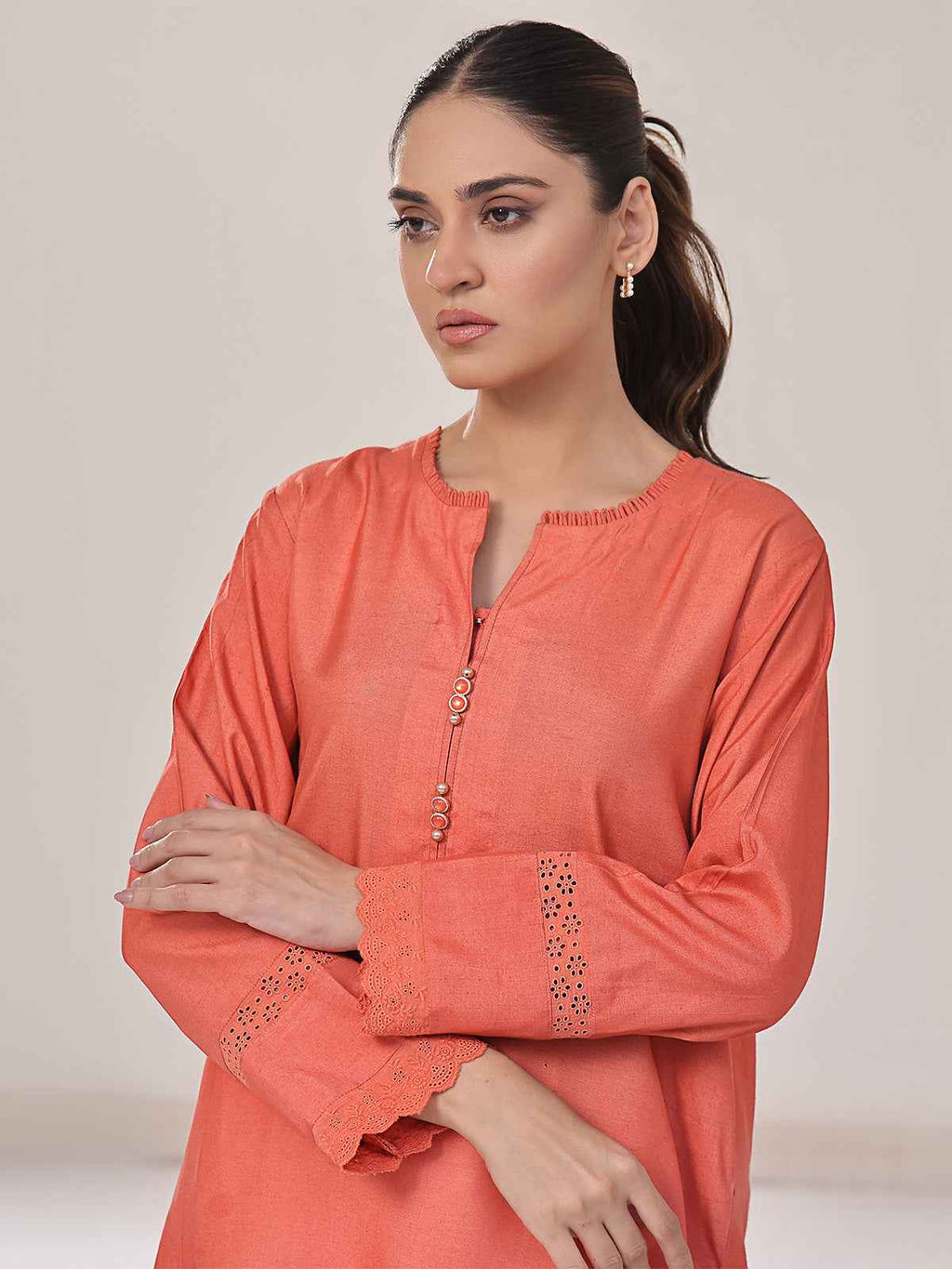 1Pc Solid Pret Kurti Cotton Orange - OWKTG-2309032