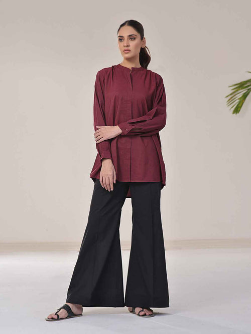 1Pc Solid Fusion Top Cotton Maroon - OWTPG-2309025