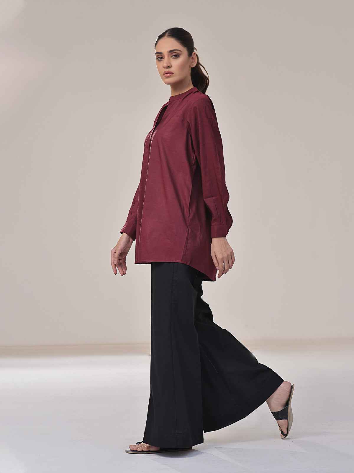 1Pc Solid Fusion Top Cotton Maroon - OWTPG-2309025
