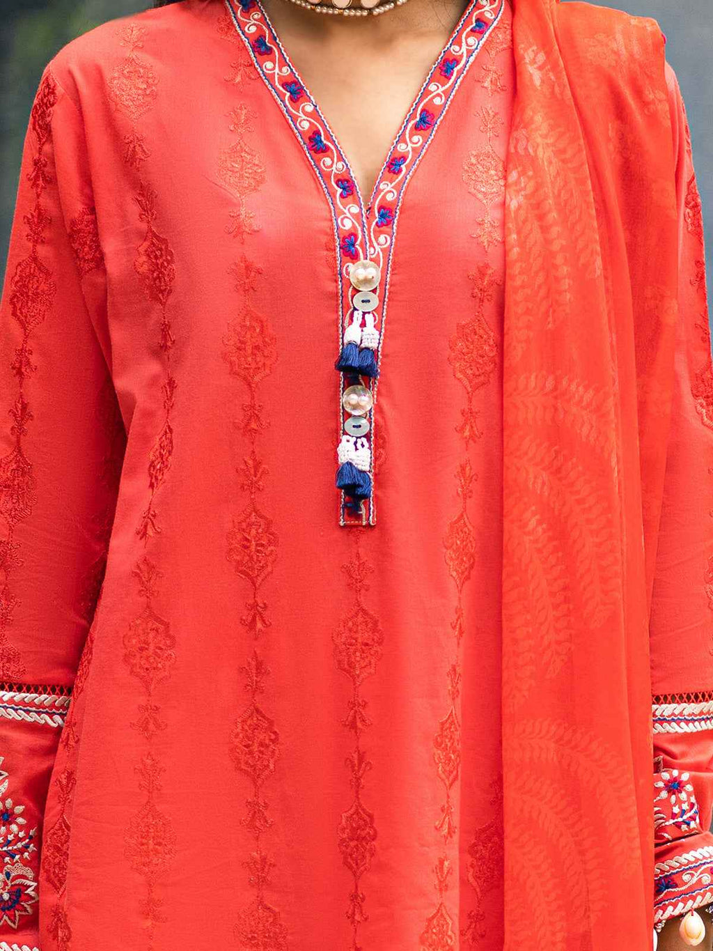 3Pc Embroidered Unstitched Cambric Pink & Orange - ODCE3P-6112-A
