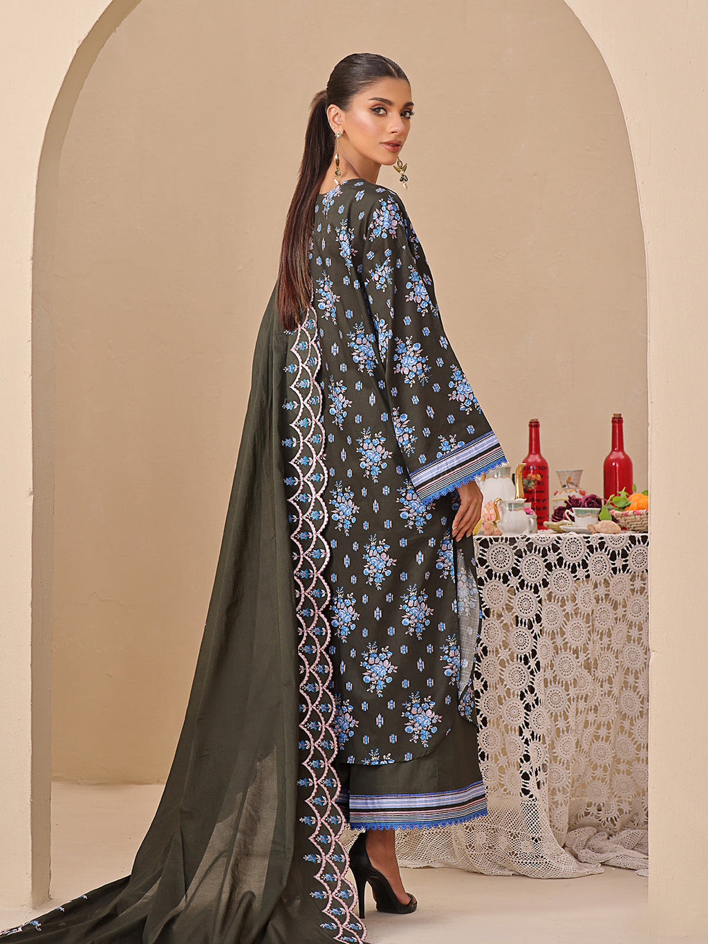 1Pc Printed Unstitched Kurti Dobby Blackish - OLDK-6200-A