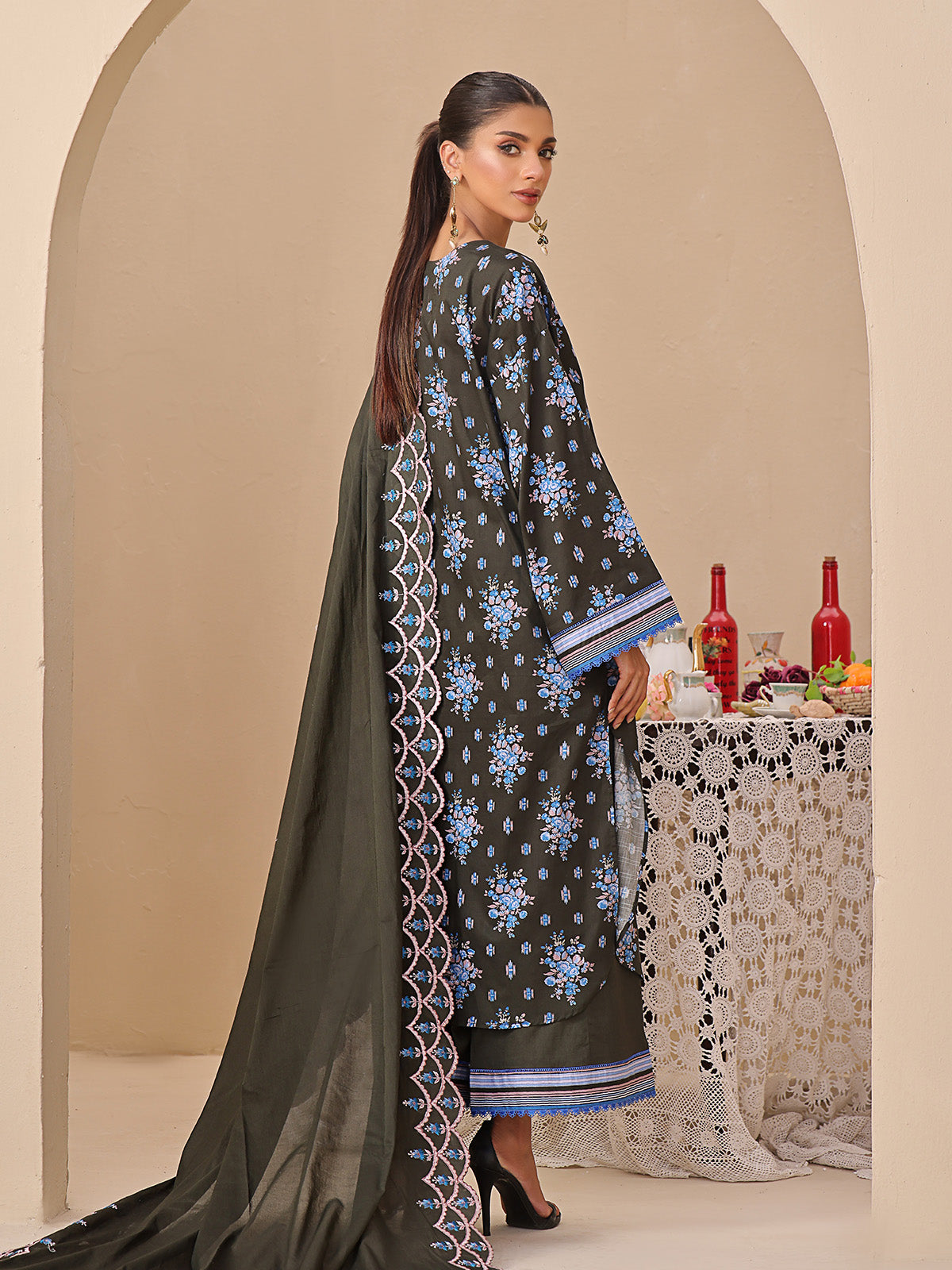 1Pc Printed Unstitched Kurti Dobby Blackish - OLDK-6200-A