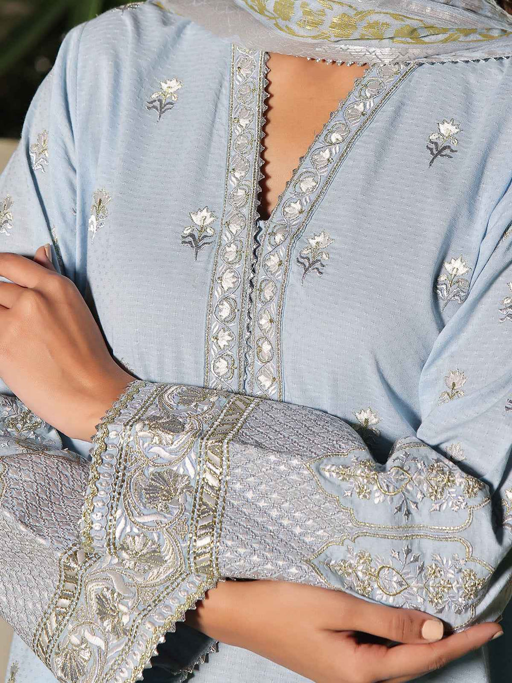 3Pc Embroidered Unstitched Dobby Sky Blue - OLEDC3P-6161-A