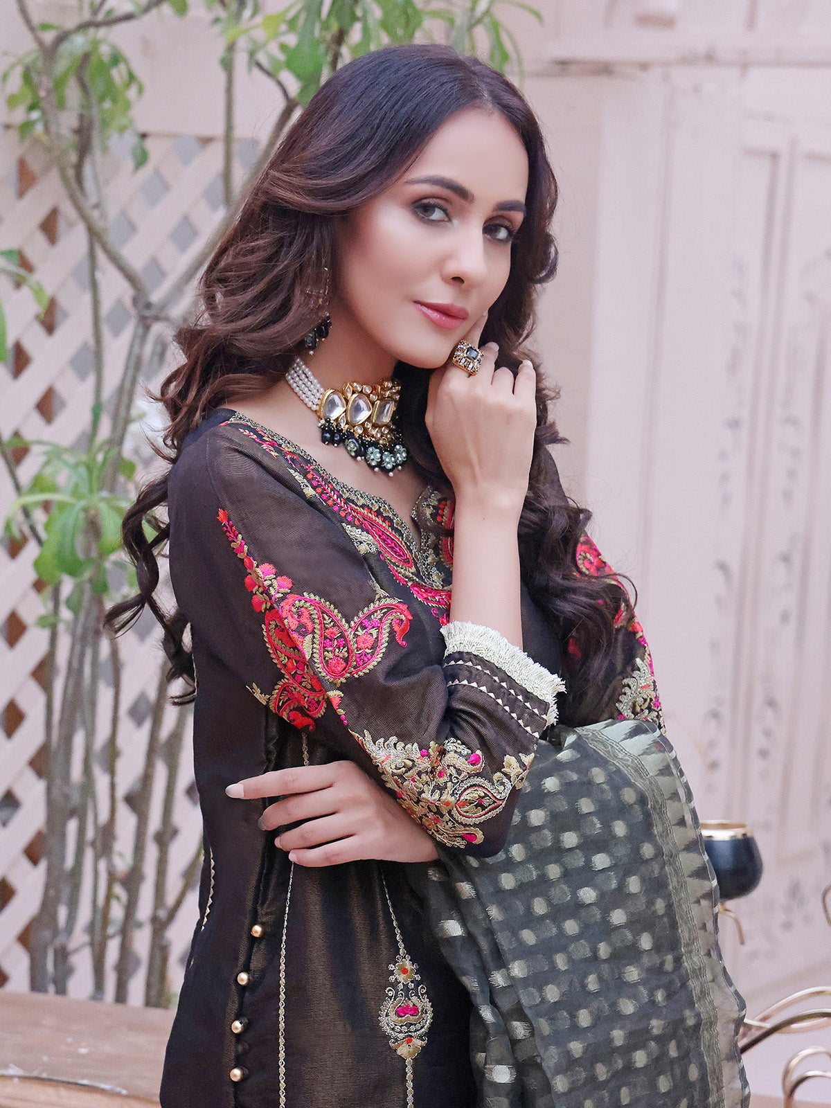 3Pc Embroidered Unstitched Masoori Black - OWMEJ3P-17001-A