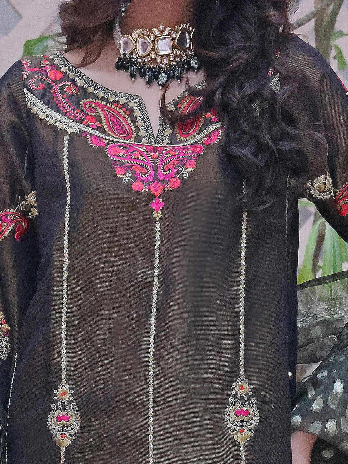 3Pc Embroidered Unstitched Masoori Black - OWMEJ3P-17001-A