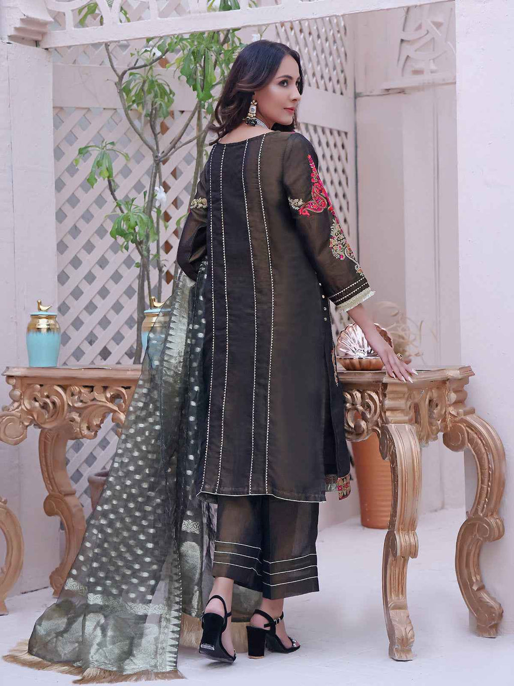 3Pc Embroidered Unstitched Masoori Black - OWMEJ3P-17001-A