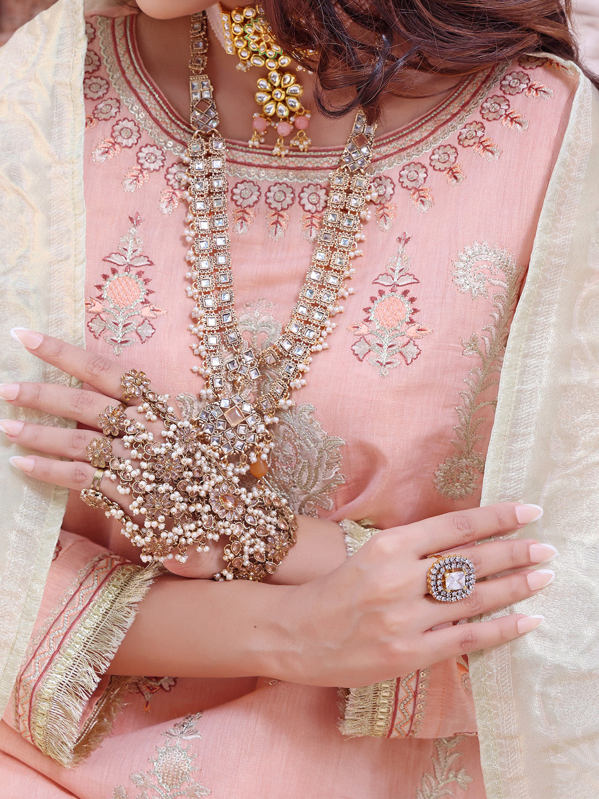 3Pc Embroidered Unstitched Masoori Peach - OWMEJ3P-17002-A