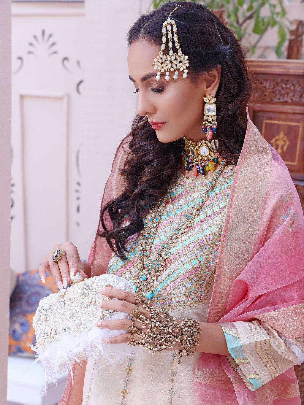 3Pc Embroidered Unstitched Masoori Beige - OWMEJ3P-17003-A