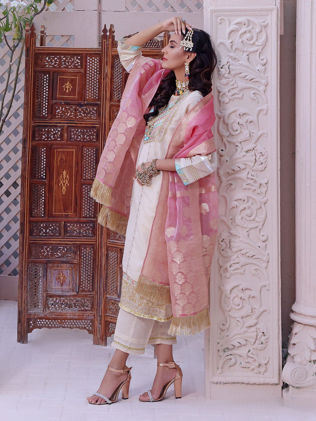 3Pc Embroidered Unstitched Masoori Beige - OWMEJ3P-17003-A