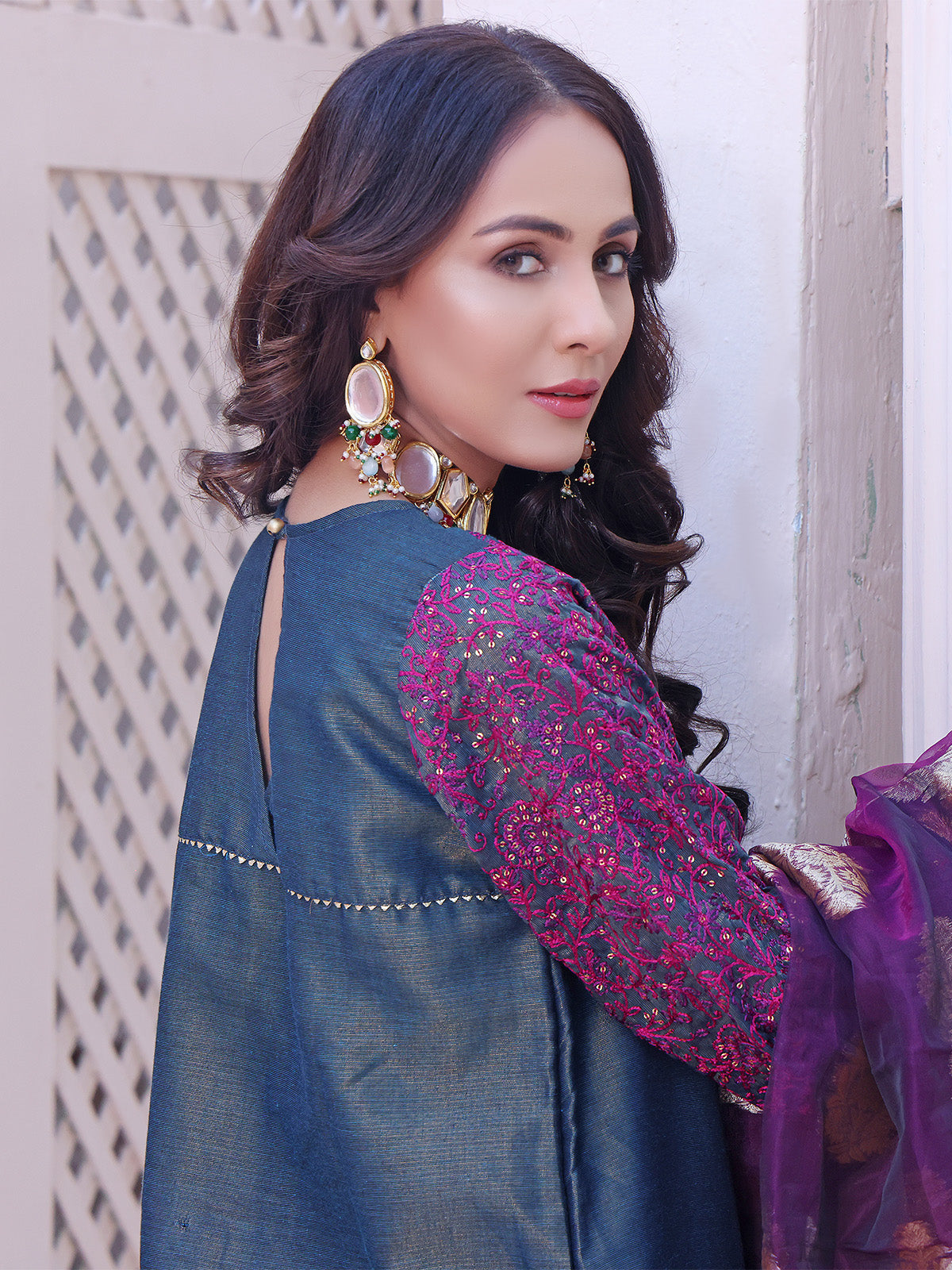 3Pc Embroidered Unstitched Masoori Navy Blue - OWMEJ3P-17004-A