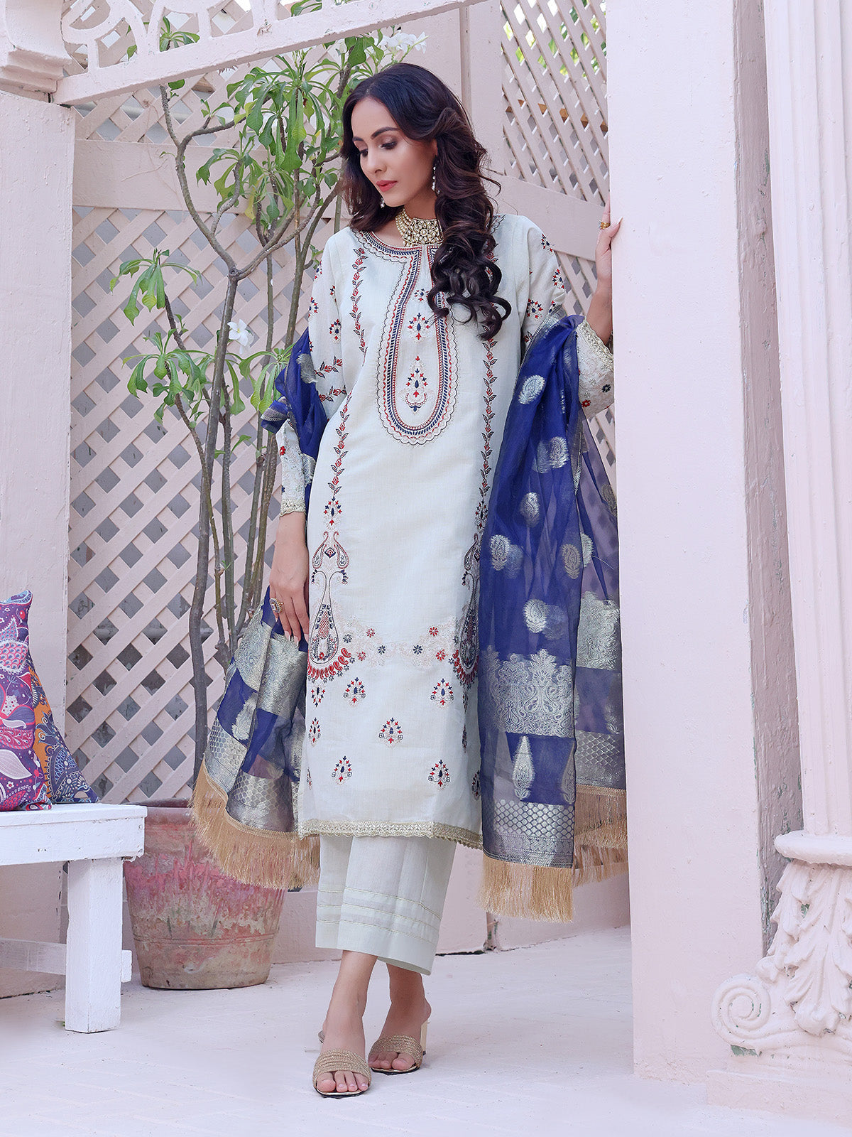 3Pc Embroidered Unstitched Masoori Pista - OWMEJ3P-17005-A