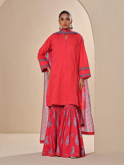 2Pc Printed Unstitched Dobby Red - OLD2P-6198-A