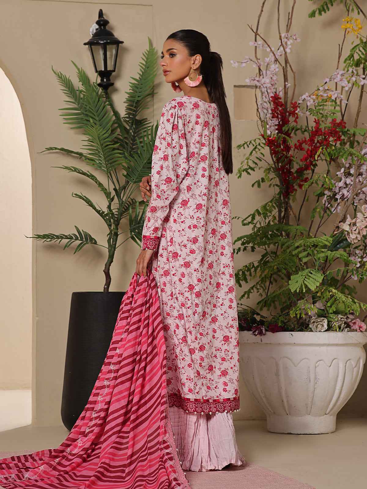 3Pc Printed Unstitched Dobby Orange - OLD3P-6210-B