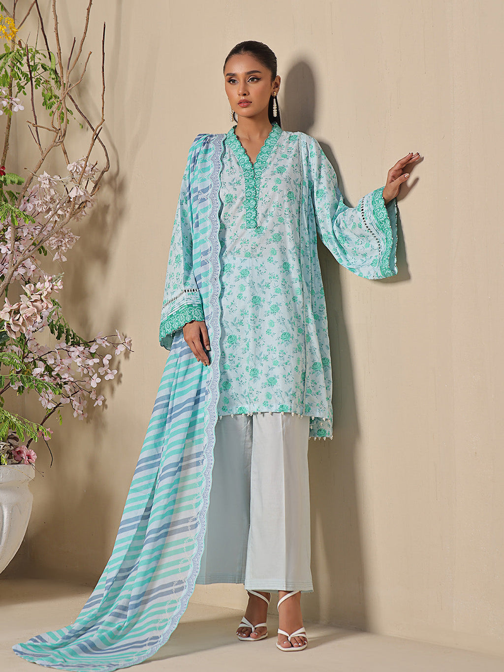 2Pc Printed Unstitched Dobby S Green - OLD2P-6210-A