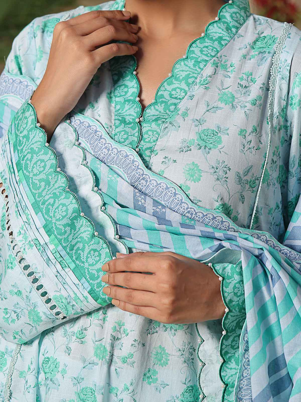 2Pc Printed Unstitched Dobby S Green - OLD2P-6210-A