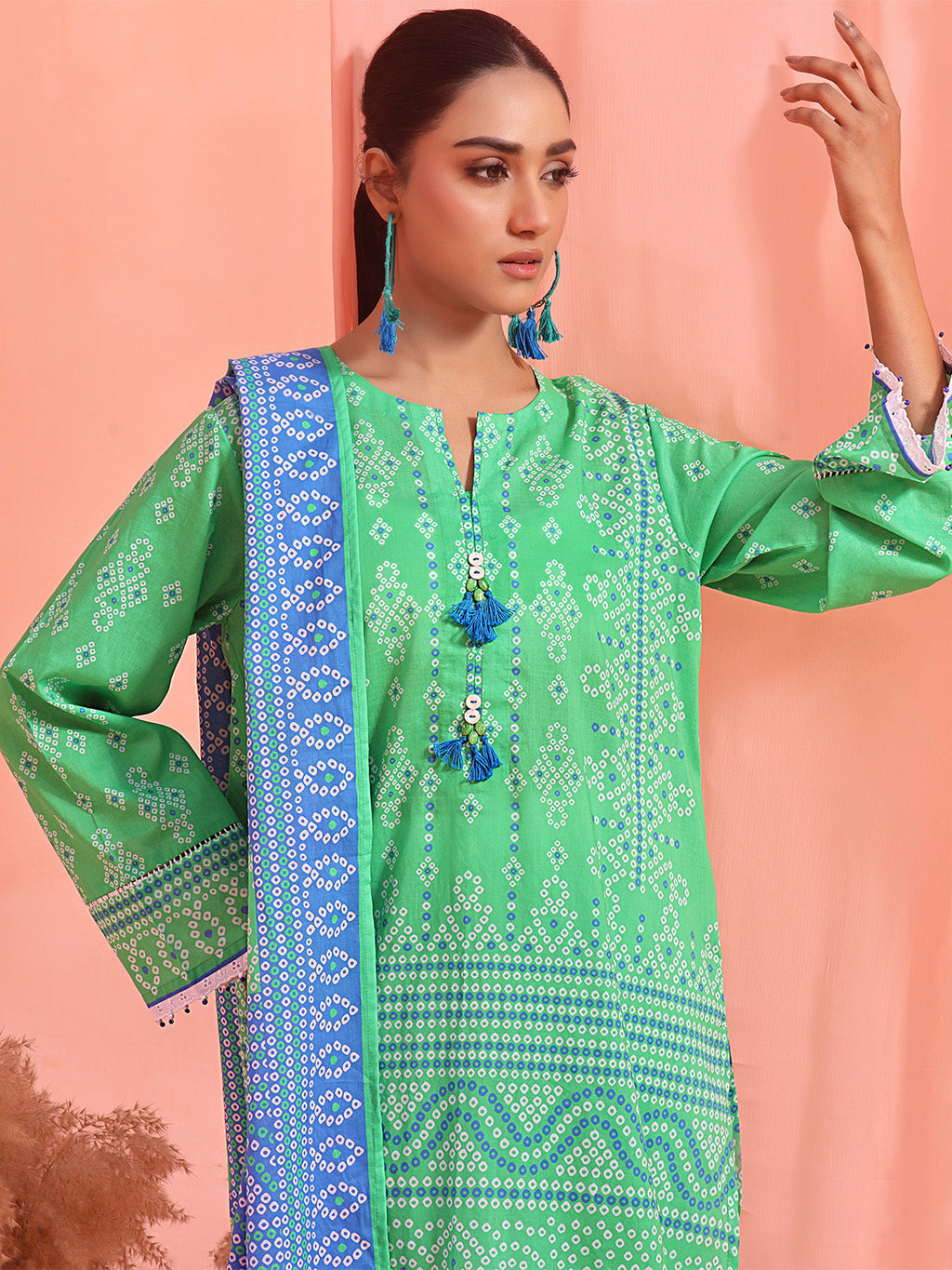 2Pc Printed Unstitched Lawn Green - OL2P-6159-A