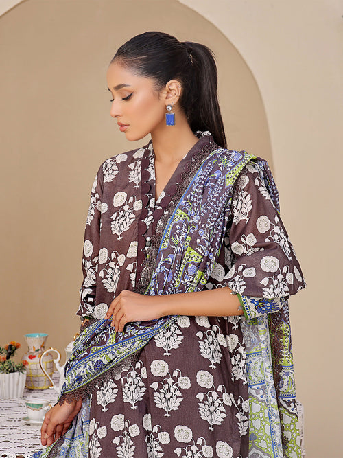 2Pc Printed Unstitched Lawn Black - OL2P-6193-A