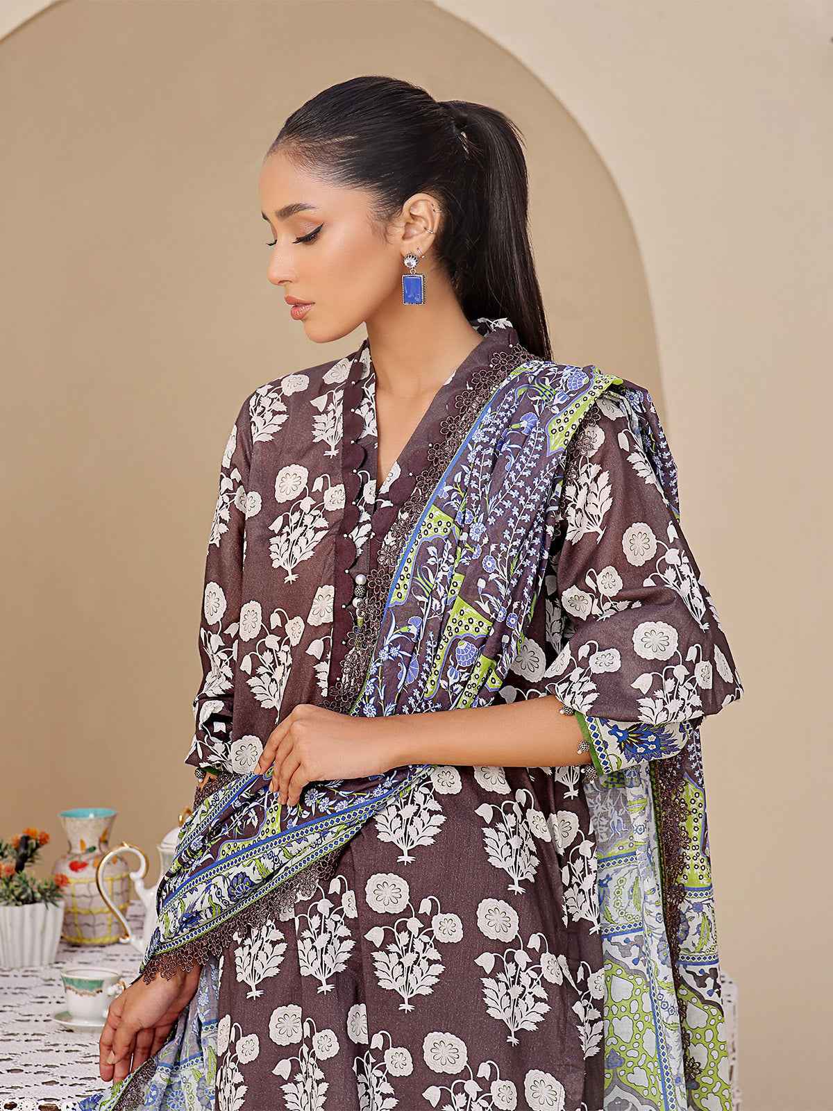 1Pc Printed Unstitched Kurti Lawn Black - OLK-6193-A