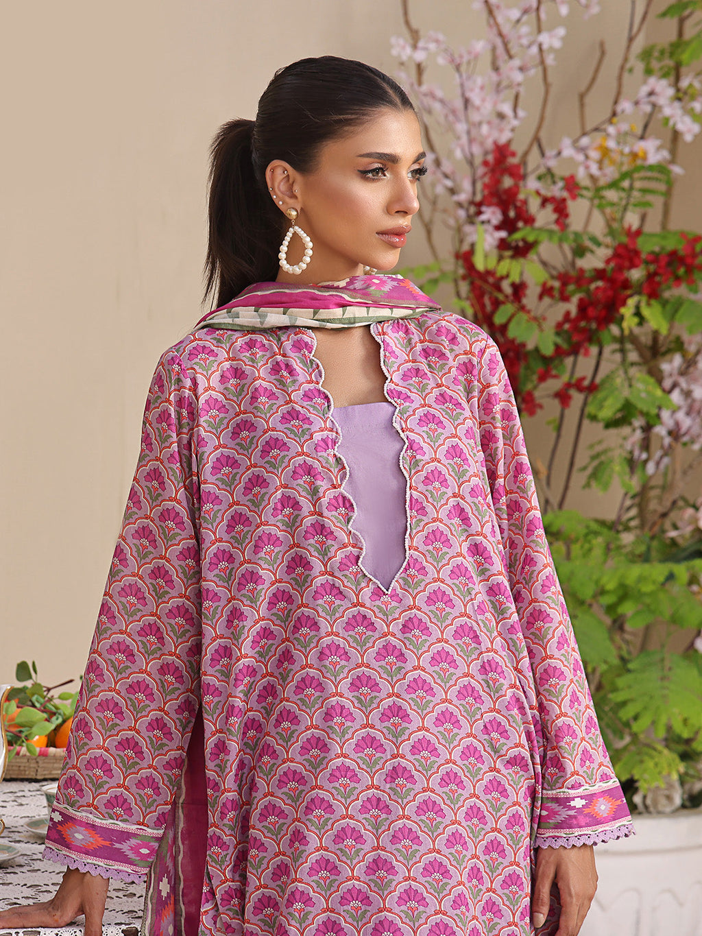 2Pc Printed Unstitched Lawn Lilac - OL2P-6206-A