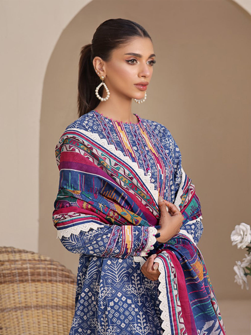 2Pc Printed Unstitched Lawn Blue - OL2P-6207-A
