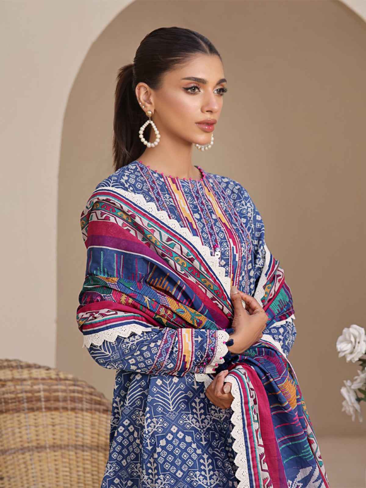 2Pc Printed Unstitched Lawn Blue - OL2P-6207-A
