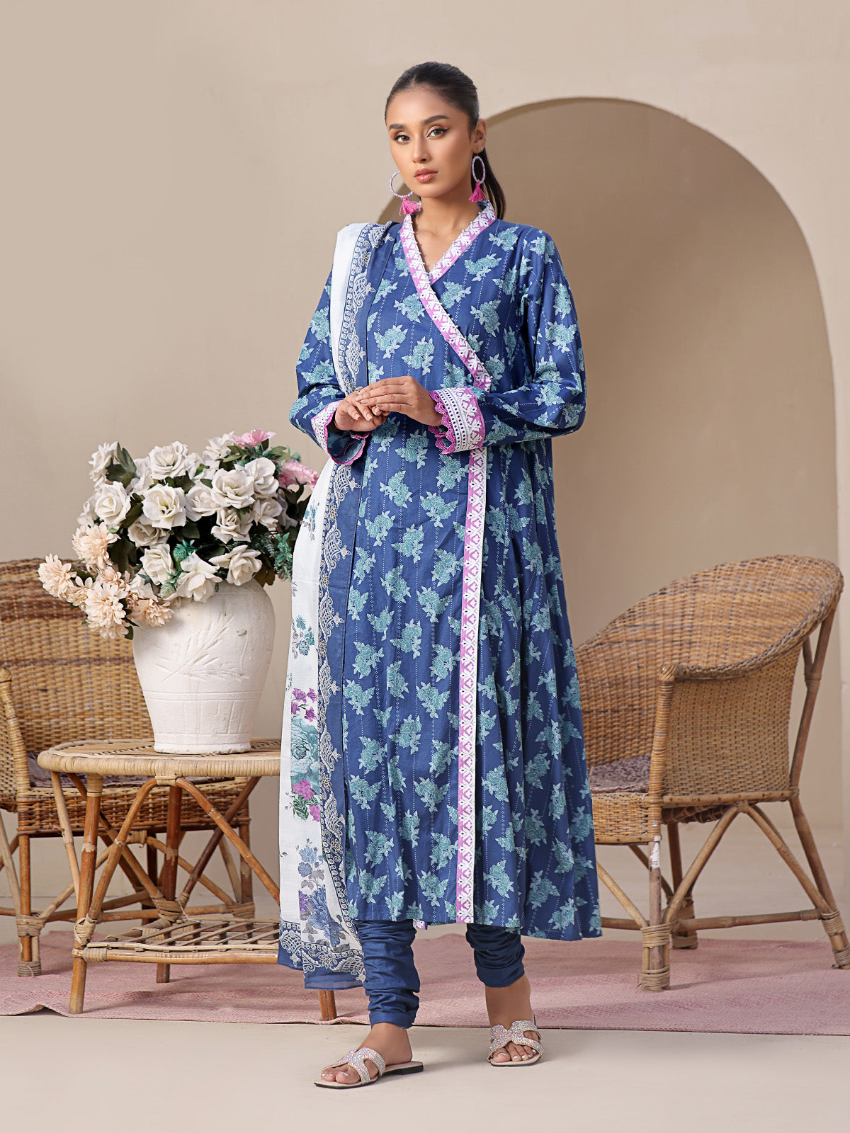 2Pc Printed Unstitched Lawn Blue - OL2P-6209-A