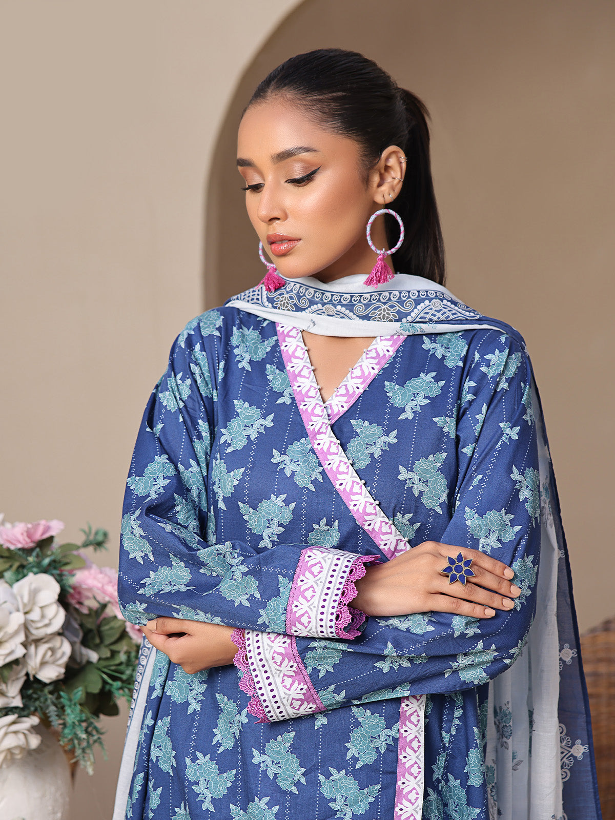 2Pc Printed Unstitched Lawn Blue - OL2P-6209-A