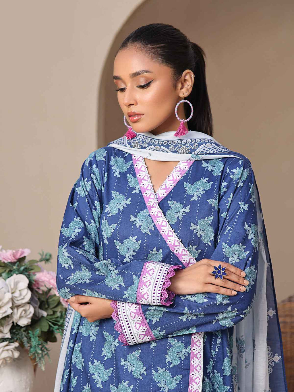 2Pc Printed Unstitched Lawn Blue - OL2P-6209-A