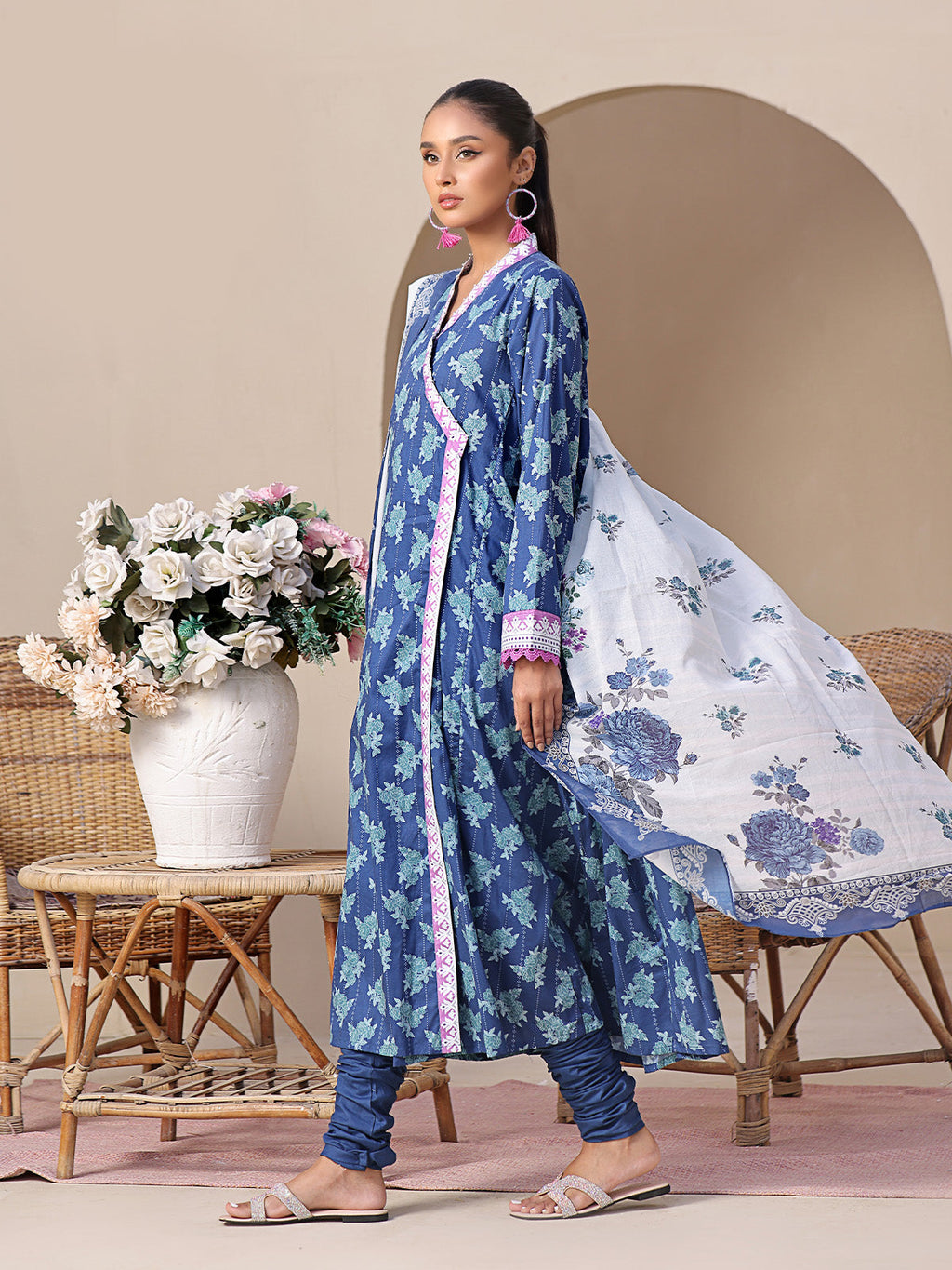 2Pc Printed Unstitched Lawn Blue - OL2P-6209-A