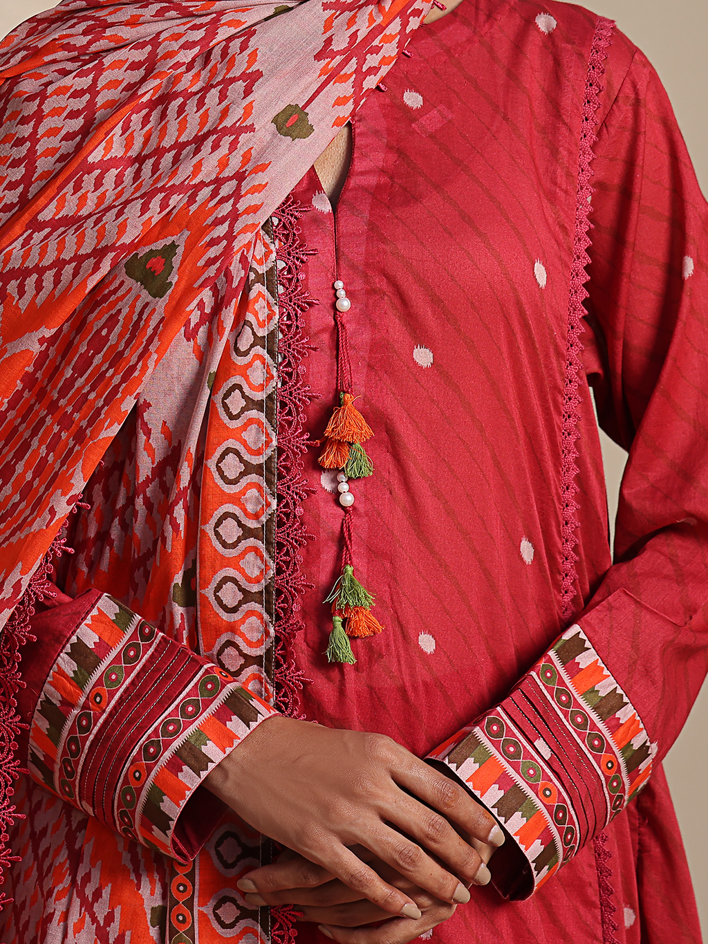 2Pc Printed Unstitched Lawn Maroon - OL2P-6212-A-1