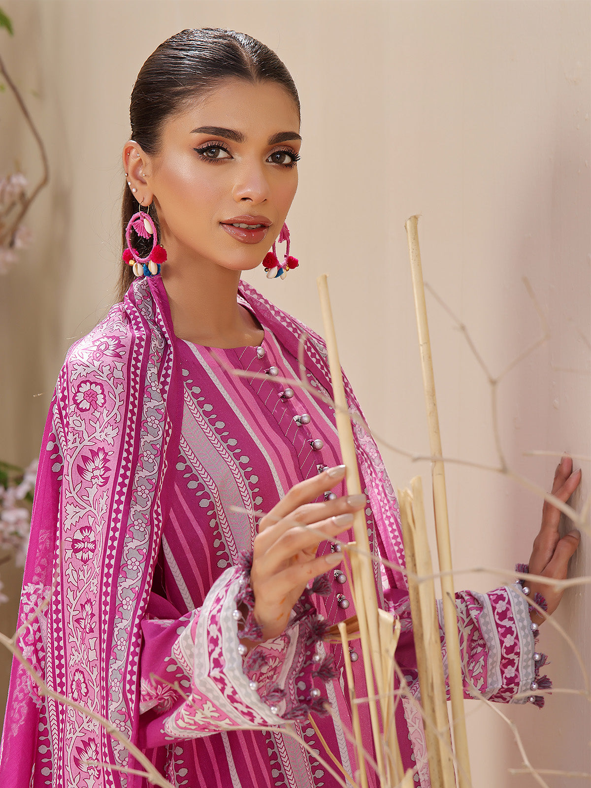 2Pc Printed Unstitched Lawn Magenta - OL2P-6213-A