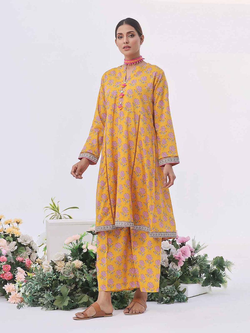 2Pc Printed Unstitched Lawn Mustard - OL2PT-6134-A