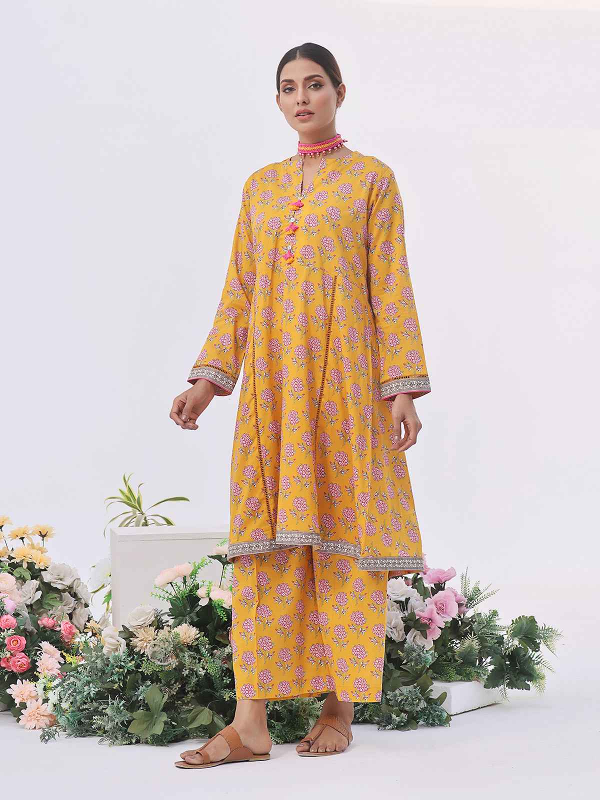 2Pc Printed Unstitched Lawn Mustard - OL2PT-6134-A
