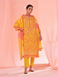 3Pc Printed Unstitched Lawn Yellow - OL3P-6151-A
