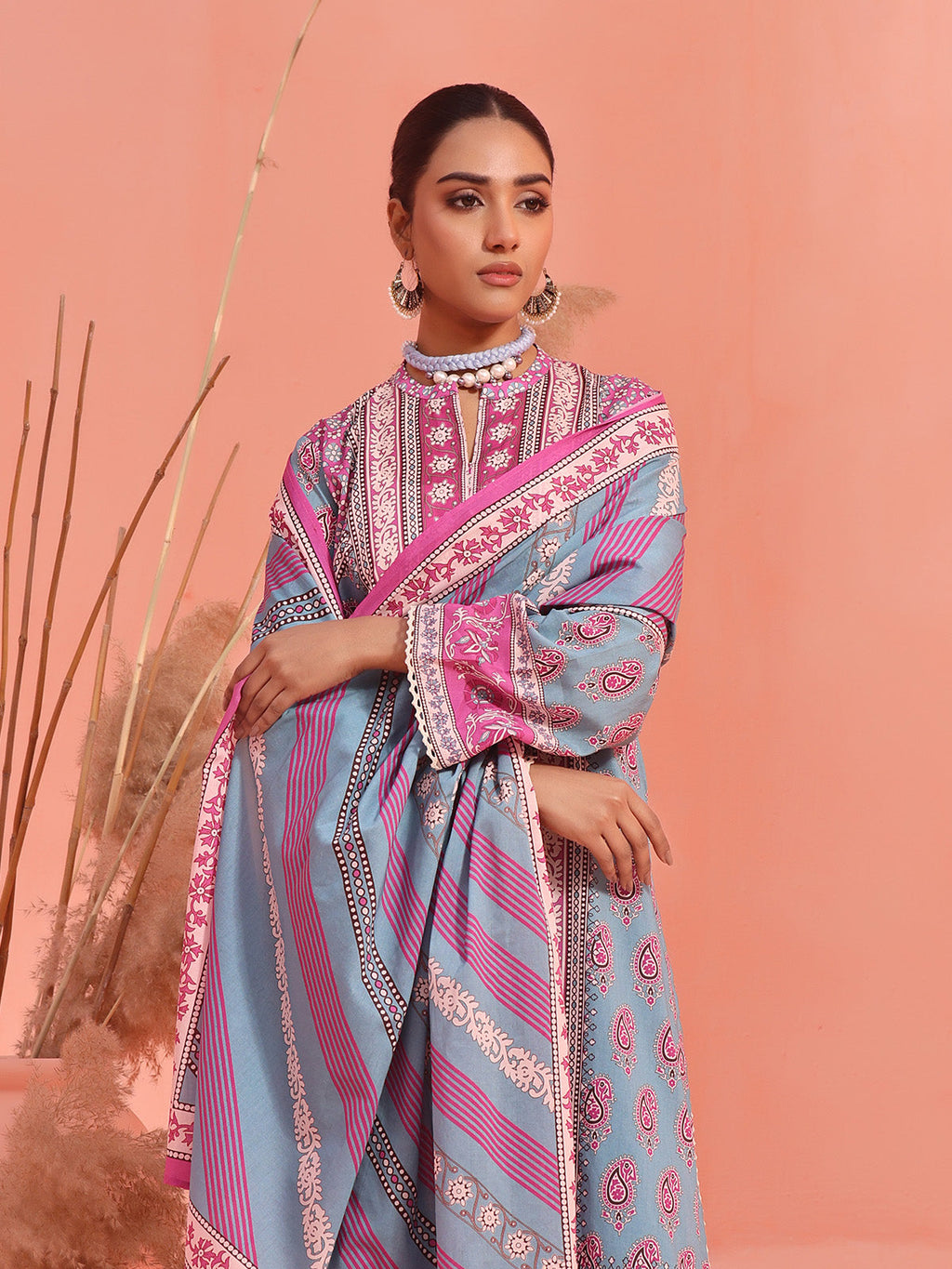 3Pc Printed Unstitched Lawn Purple - OL3P-6156-B