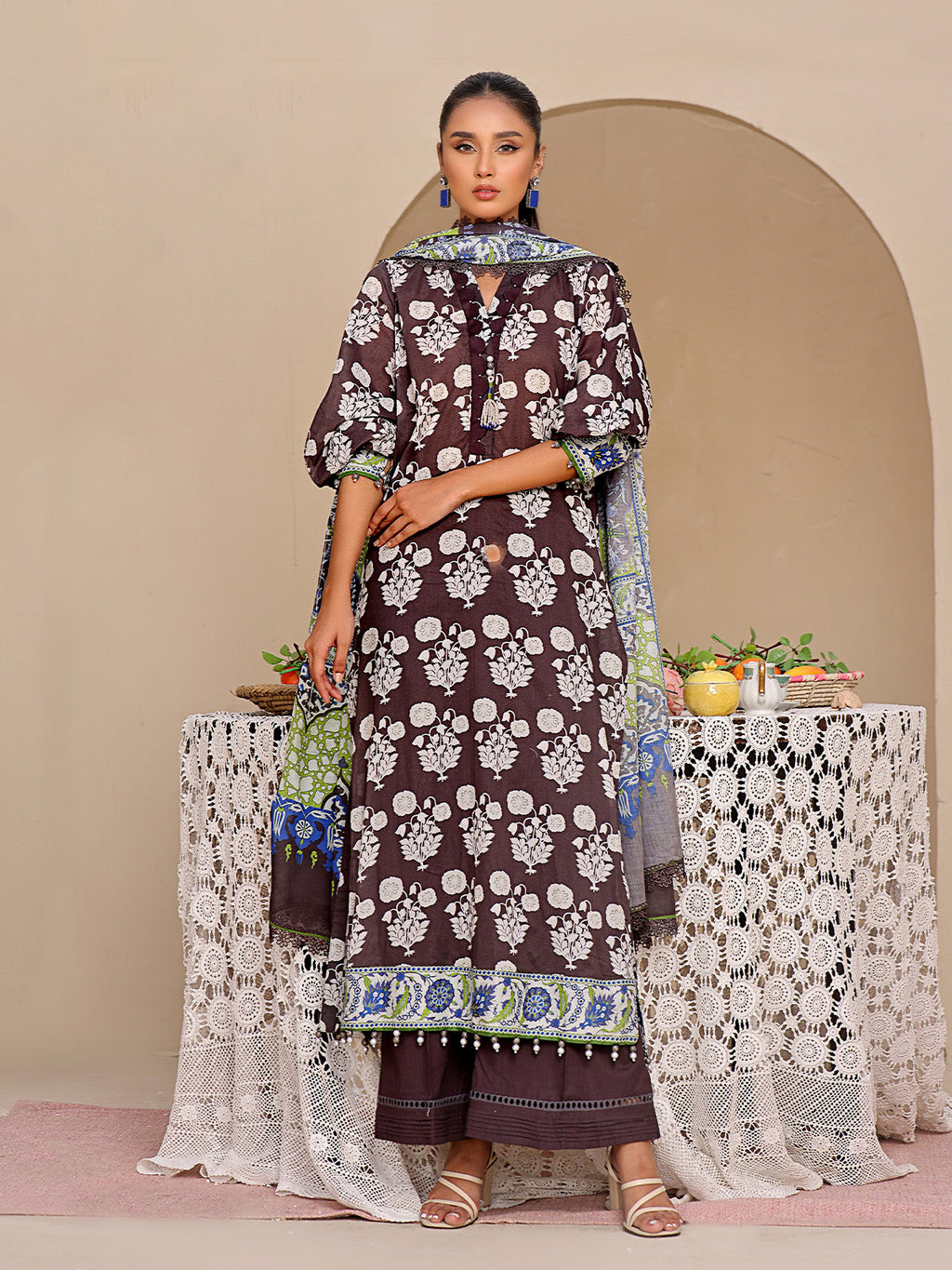 2Pc Printed Unstitched Shirt Dupatta Lawn Black - OL2P-6193-A-1