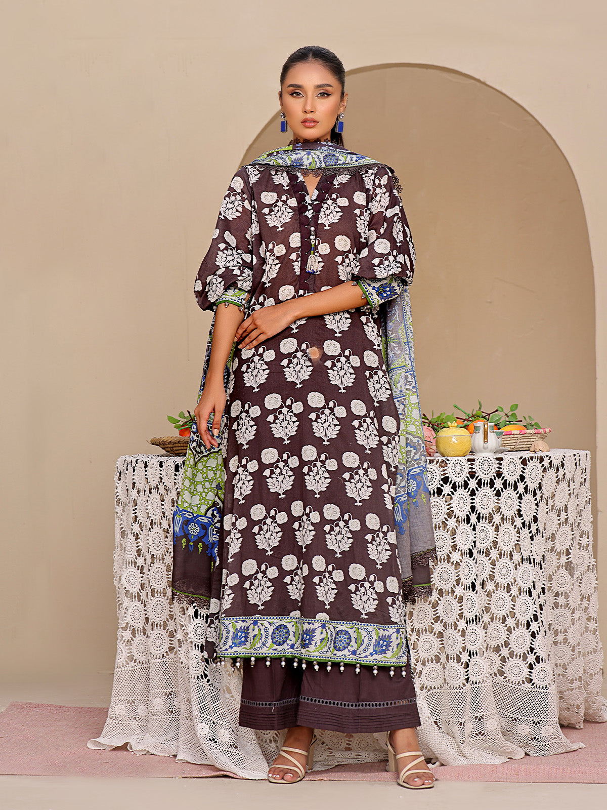 2Pc Printed Unstitched Shirt Dupatta Lawn Black - OL2P-6193-A-1