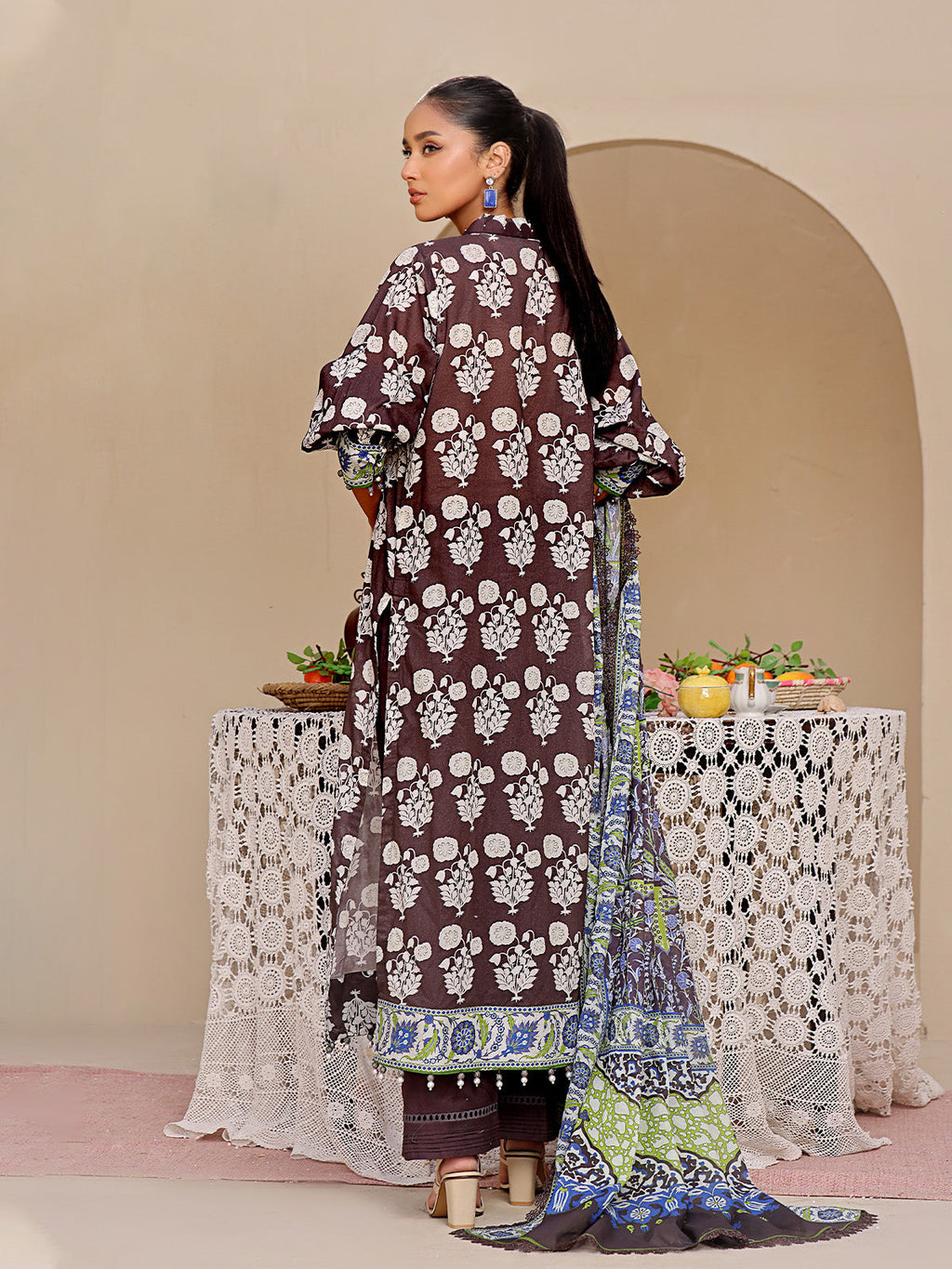 2Pc Printed Unstitched Shirt Dupatta Lawn Black - OL2P-6193-A-1