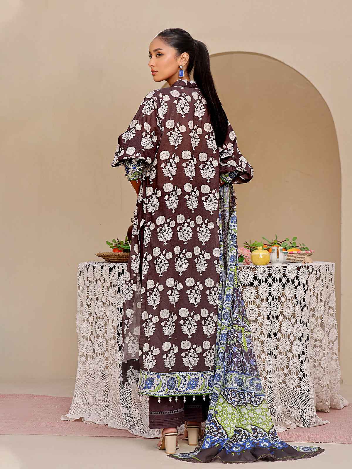 2Pc Printed Unstitched Shirt Dupatta Lawn Black - OL2P-6193-A-1