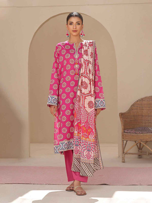 2Pc Printed Unstitched Lawn Pink - OL2P-6194-A